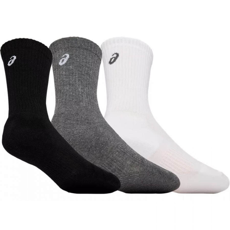 Asics Crew Noir Gris Blanc Chaussettes 3 Paires